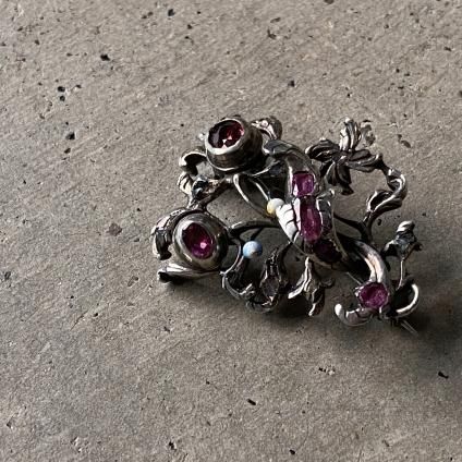 硼 С ӡ ͥå  ֥Silver Ruby Garnet Diamond Brooch