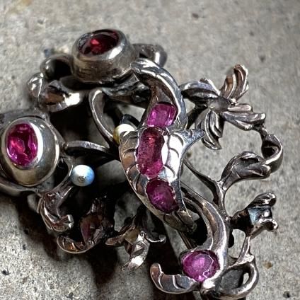 硼 С ӡ ͥå  ֥Silver Ruby Garnet Diamond Brooch