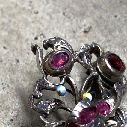 硼 С ӡ ͥå  ֥Silver Ruby Garnet Diamond Brooch