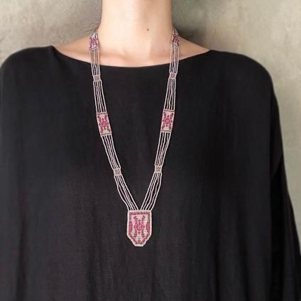 ヴィクトリアン-アールデコ カットスチールビーズ ネックレス（Cut