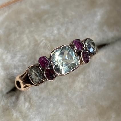 ȥꥢ 12K  륳 ӡ ͥåȥ󥰡Victorian 12KYG Zircon Ruby Garnet Ring