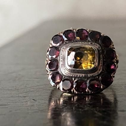 Antique 9K С 륳 ͥå 󥰡Antique 9KYG Silver Zircon Garnet Ring
