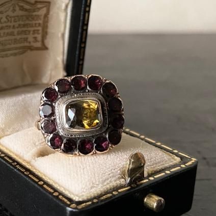 Antique 9K С 륳 ͥå 󥰡Antique 9KYG Silver Zircon Garnet Ring