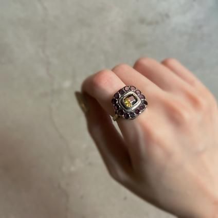 Antique 9K С 륳 ͥå 󥰡Antique 9KYG Silver Zircon Garnet Ring