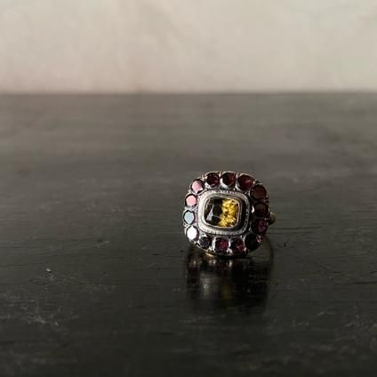 ジョージアン 9Kゴールド シルバー ジルコン ガーネット リング ジョージアン 9Kゴールド シルバー ジルコン ガーネット リング