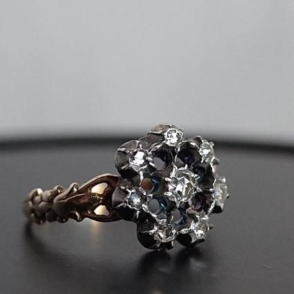   饹󥰡YG Silver Diamond Cluster Ring