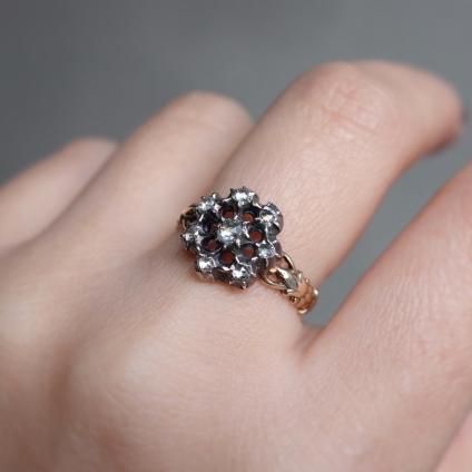   饹󥰡YG Silver Diamond Cluster Ring