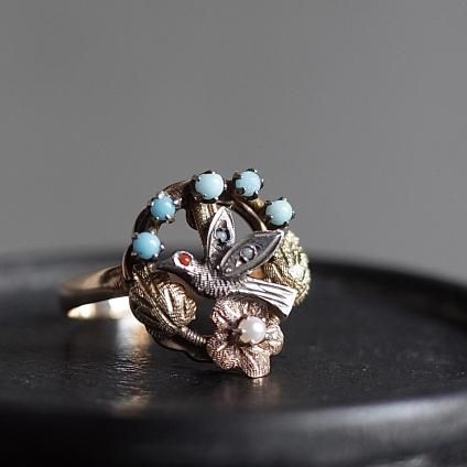 ̡ܡ 9K С ѡ Ļ 󥰡Art Noueveau 9KYG Silver Pearl Bird Ring