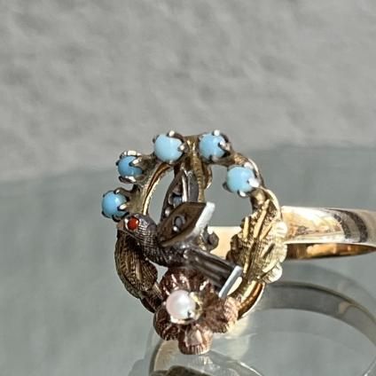 ̡ܡ 9K С ѡ Ļ 󥰡Art Noueveau 9KYG Silver Pearl Bird Ring