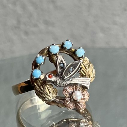 アールヌーボー ゴールド シルバー パール 鳥 リング（Art Noueveau YG Silver Pearl Bird Ring）- JeJe  PIANO ONLINE BOUTIQUE 神戸のアンティーク時計,ジュエリー,ファッション専門店