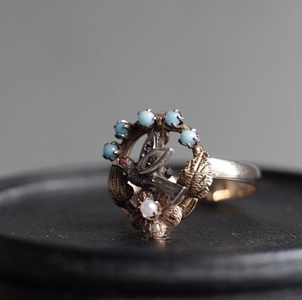 ̡ܡ 9K С ѡ Ļ 󥰡Art Noueveau 9KYG Silver Pearl Bird Ring