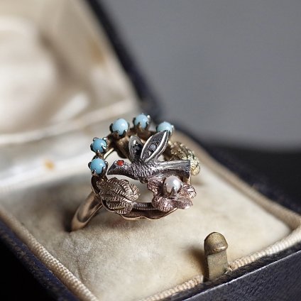 アールヌーボー ゴールド シルバー パール 鳥 リング（Art Noueveau YG Silver Pearl Bird Ring）- JeJe  PIANO ONLINE BOUTIQUE 神戸のアンティーク時計,ジュエリー,ファッション専門店