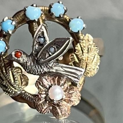 ̡ܡ 9K С ѡ Ļ 󥰡Art Noueveau 9KYG Silver Pearl Bird Ring