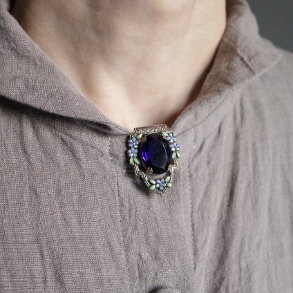 1920-30ǯ ᥿  饹 ɥ쥹åס1920-30's Metal Flower Glass Dress Clip