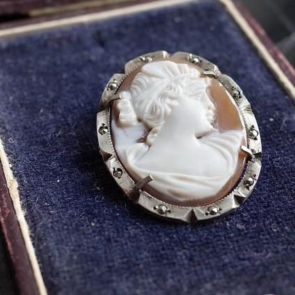 ơ ᥪ С ޡ ڥ ֥Vintage Cameo Silver Marcasite Pendant Brooch