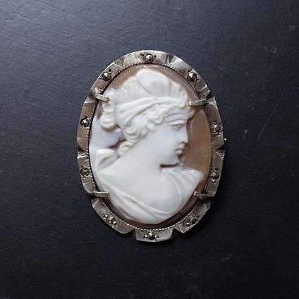ơ ᥪ С ޡ ڥ ֥Vintage Cameo Silver Marcasite Pendant Brooch