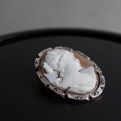ơ ᥪ С ޡ ڥ ֥Vintage Cameo Silver Marcasite Pendant Brooch