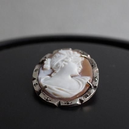 ơ ᥪ С ޡ ڥ ֥Vintage Cameo Silver Marcasite Pendant Brooch