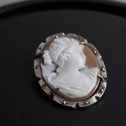 ơ ᥪ С ޡ ڥ ֥Vintage Cameo Silver Marcasite Pendant Brooch