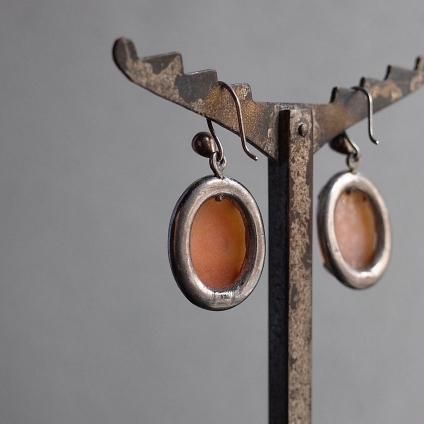 1940-50ǯ ᥿ ޡ ᥪ  ԥ1940-50's Metal Marcasite Cameo Shell Earring)