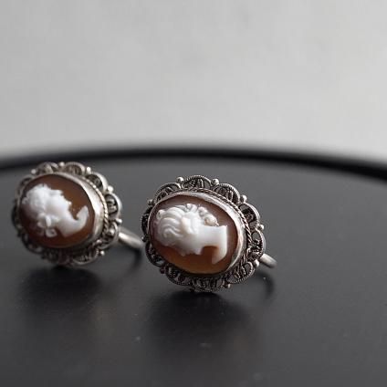 1940-50ǯ С եꥰ꡼ ᥪ  󥰡40-50's Silver Filigree Cameo Shell Earrings