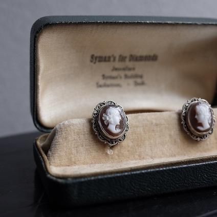1940-50ǯ С եꥰ꡼ ᥪ  󥰡40-50's Silver Filigree Cameo Shell Earrings