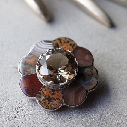 ȥꥢ С ȥ  ե ֥Victorian Silver Citrine Agate Brooch