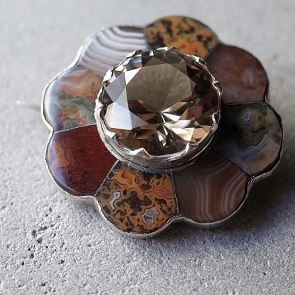ȥꥢ С ȥ  ե ֥Victorian Silver Citrine Agate Brooch