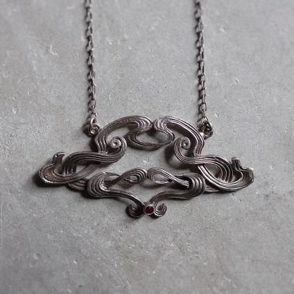 ̡ܡ С ͥå ͥå쥹Art Noueveau Style Silver Garnet Necklace Dead stock