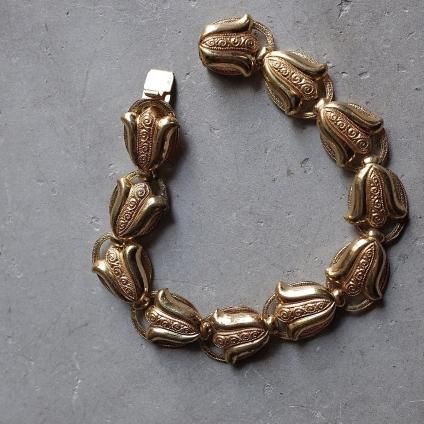 1950-60ǯ ɥ᥿ 塼å ֥쥹åȡ1950-1960's Gold Metal Tulips Bracelet