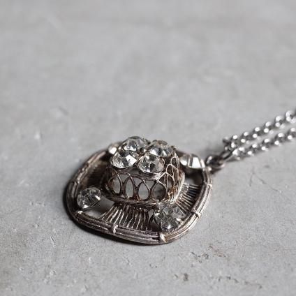 1930-40ǯ С᥿ ꥢ饹 ɩ ͥå쥹1930-40's Silver Metal Clear Metal Diamond Motif Necklace