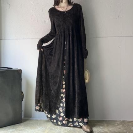ヴィンテージ ベロア&花柄 レイヤード ドレス（Vintage Velour