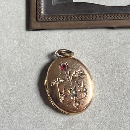 ȥꥢ-ǥ 9 ͥå ѡ å ڥȥȥåסVictorian-Art Deco 9K Garnet Pearl Locket Pendant Top