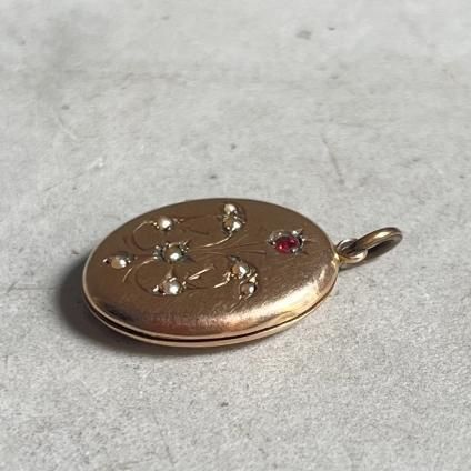 ȥꥢ-ǥ 9 ͥå ѡ å ڥȥȥåסVictorian-Art Deco 9K Garnet Pearl Locket Pendant Top