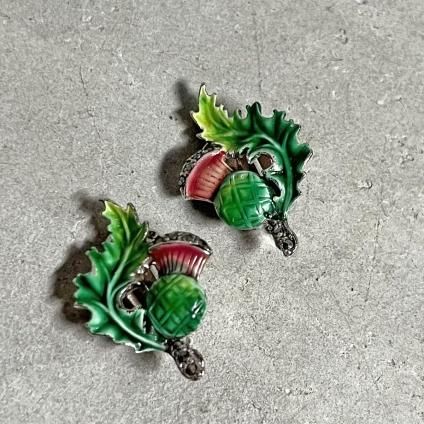 1940-50ǯ ޡ ᥿ ʥڥ   (1940~50's Marcasite Metal EnamelPaint Thistle Earring)