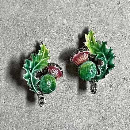 1940-50ǯ ޡ ᥿ ʥڥ   (1940~50's Marcasite Metal EnamelPaint Thistle Earring)
