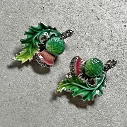 1940-50ǯ ޡ ᥿ ʥڥ   (1940~50's Marcasite Metal EnamelPaint Thistle Earring)