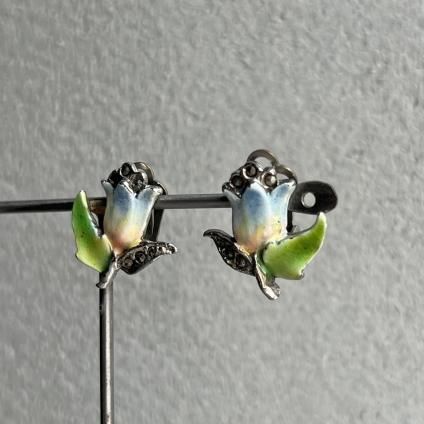 1940-50ǯ ޡ ᥿ ʥڥ 塼å  (1940~50's Marcasite Metal EnamelPaint Tulip Earring)