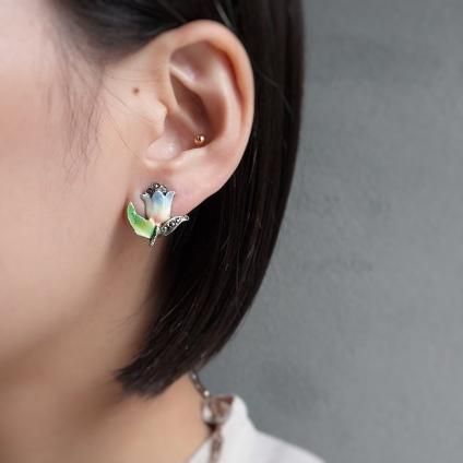 1940-50ǯ ޡ ᥿ ʥڥ 塼å  (1940~50's Marcasite Metal EnamelPaint Tulip Earring)