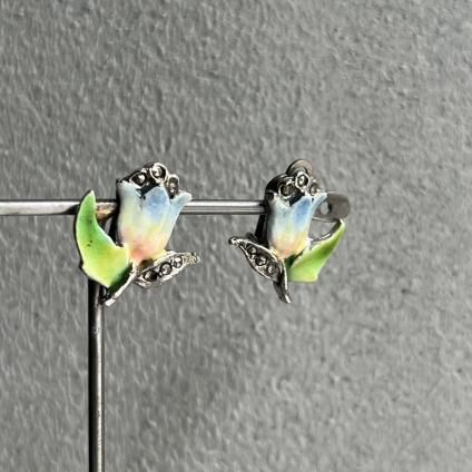 1940-50ǯ ޡ ᥿ ʥڥ 塼å  (1940~50's Marcasite Metal EnamelPaint Tulip Earring)