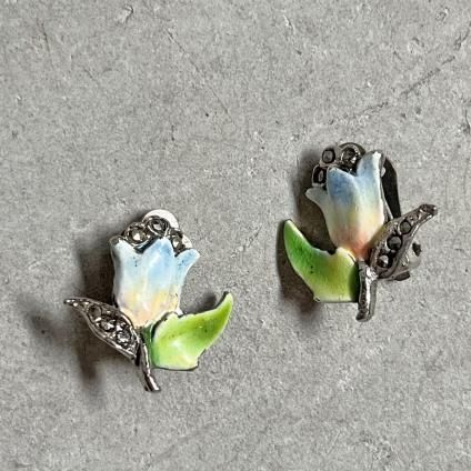 1940-50ǯ ޡ ᥿ ʥڥ 塼å  (1940~50's Marcasite Metal EnamelPaint Tulip Earring)