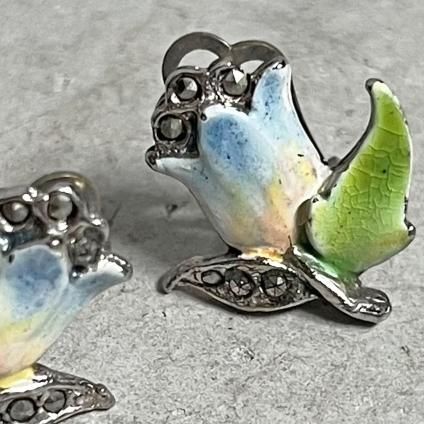 1940-50ǯ ޡ ᥿ ʥڥ 塼å  (1940~50's Marcasite Metal EnamelPaint Tulip Earring)