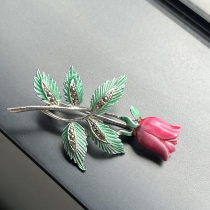 1950-60ǯ ᥿ ޡ ʥڥ ե ֥1950-60's Metal Marcasite EnamelPaint Flower Brooch