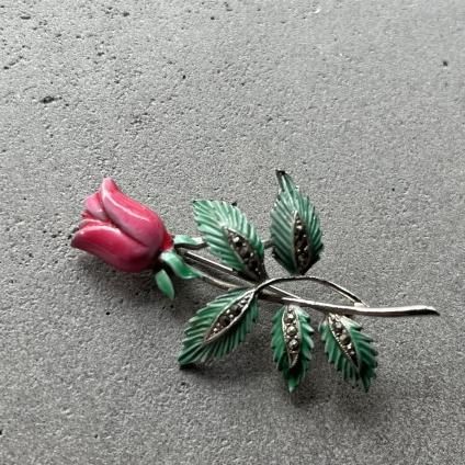 1950-60ǯ ᥿ ޡ ʥڥ ե ֥1950-60's Metal Marcasite EnamelPaint Flower Brooch