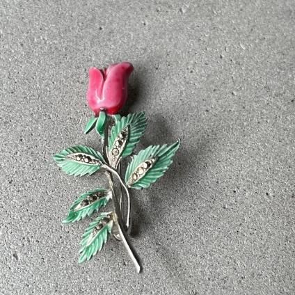 1950-60ǯ ᥿ ޡ ʥڥ ե ֥1950-60's Metal Marcasite EnamelPaint Flower Brooch