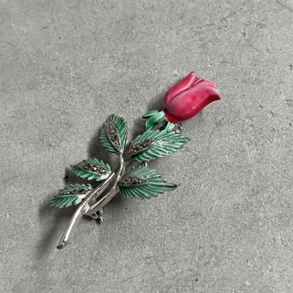 1950-60ǯ ᥿ ޡ ʥڥ ե ֥1950-60's Metal Marcasite EnamelPaint Flower Brooch