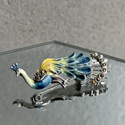 1950-60ǯ ᥿ ޡ ʥ 忧 ֥1950-60's Metal Marcasite Enamel Light blue Peacock Brooch