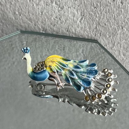 1950-60ǯ ᥿ ޡ ʥ 忧 ֥1950-60's Metal Marcasite Enamel Light blue Peacock Brooch