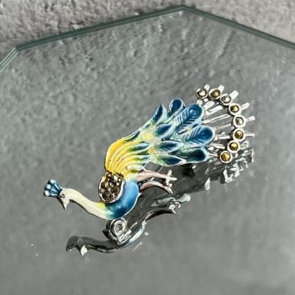 1950-60ǯ ᥿ ޡ ʥ 忧 ֥1950-60's Metal Marcasite Enamel Light blue Peacock Brooch