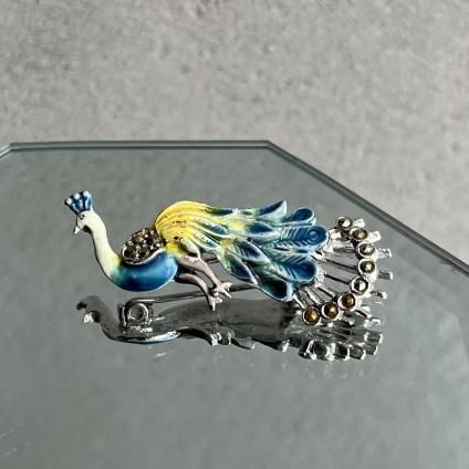 1950-60ǯ ᥿ ޡ ʥ 忧 ֥1950-60's Metal Marcasite Enamel Light blue Peacock Brooch